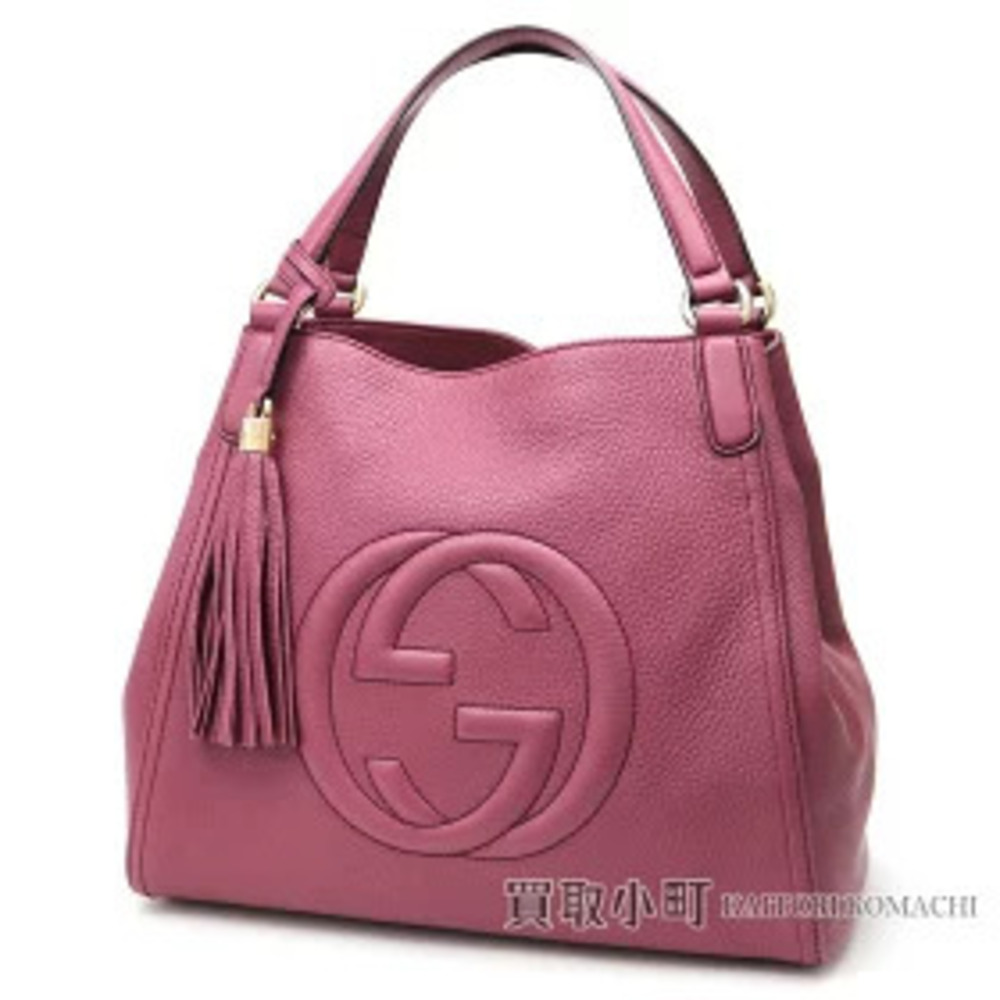 Gucci Soho Leather Shoulder Bag Tassel Charm Interlocking GG Stitch Tote Fringe